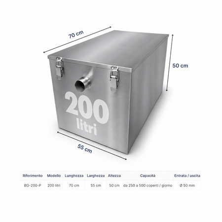 Separador de grasas de pie 200L - separador de grasas de acero inoxidable 7