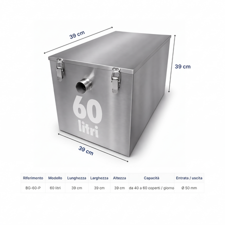 Separador de grasas bajo fregadero 60L - separador de grasas de acero inoxidable 7