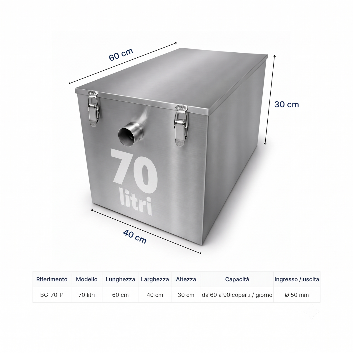 Separador de grasas bajo fregadero 70L - separador de grasas de acero inoxidable 7