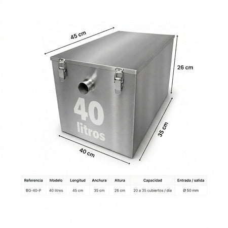 Ficha técnica 40 litros: dimensiones y especificaciones